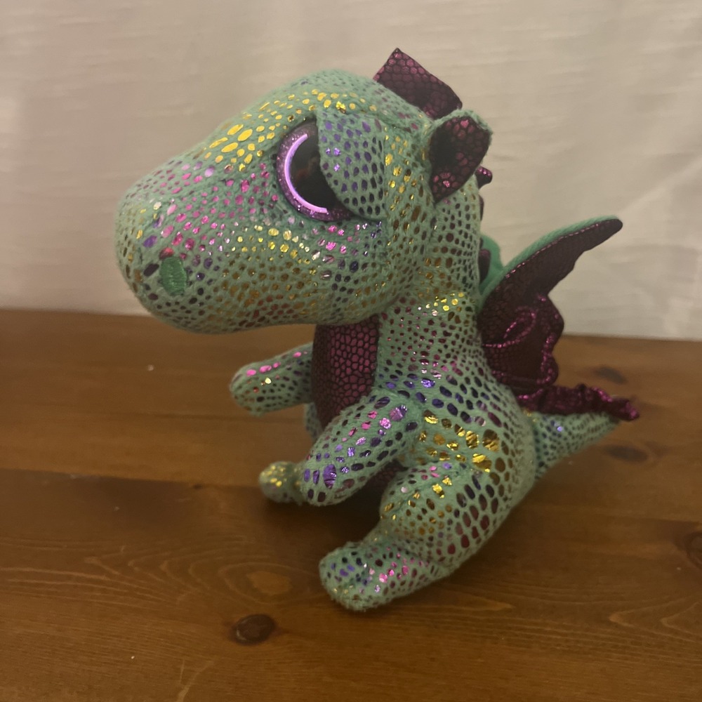 TY Beanie Boos CINDER Dragon Green Sparkle Holo Design Plush 6" Stuffed Toy 2015